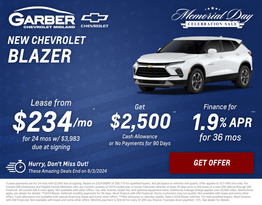 New Chevrolet blazer Current Deals and Offers in Midland, MI